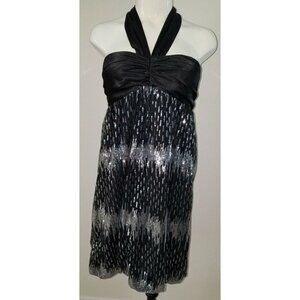 NWT City Studio Short Black Halter Dress Juniors 9 Silver Sequin Prom Formal